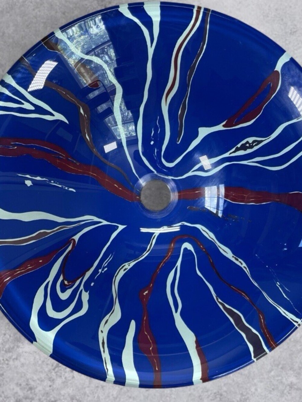 NOS Blue Glass Vessel Sink 17” Round 6” Deep Art Glass Bathroom Vanity Basin New